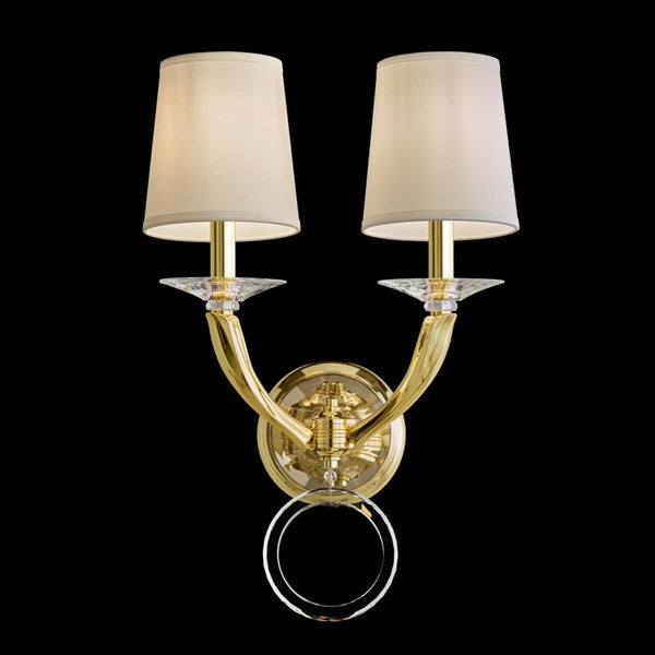 Wall Sconce, 2-Light, French Gold, Clear Optic Crystal, Hardback Off White Shade, 20"H (MA1002N-26O 1HZWHG)