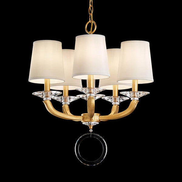 Chandelier, 5-Light, Heirloom Gold, Clear Optic Crystal, Hardback Off White Shade, 19.5"W (MA1005N-22O 1HZWHL)