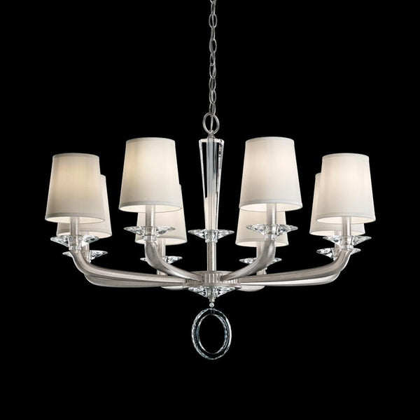 Chandelier, 8-Light, Antique Silver, Clear Optic Crystal, Hardback Off White Shade, 33"W (MA1008N-48O 1HZWJA)