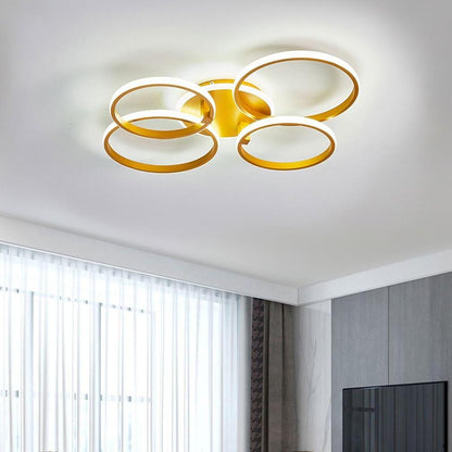 4 Circle Artistic Gold Flush Mount Light Metal LED Ceiling Light