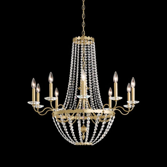 Early American 10-Light Chandelier in Heirloom Silver with Clear Crystals From Swarovski Crystals