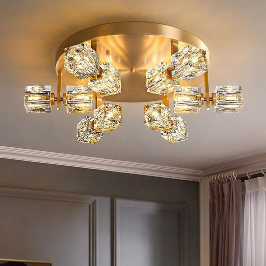 6 Light Unique Crystal Brass Flush Mount Light LED Ceiling Light