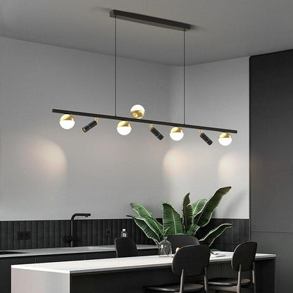 6/8-Light Black Island Horizontal Suspension Linear Pendant Light