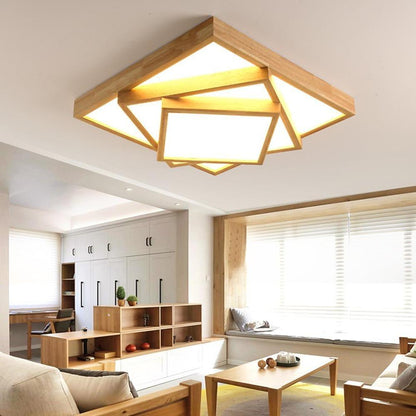 Artistic Wood Squares Dimmable LED Nordic Ceiling Light Flush Mount Lighting