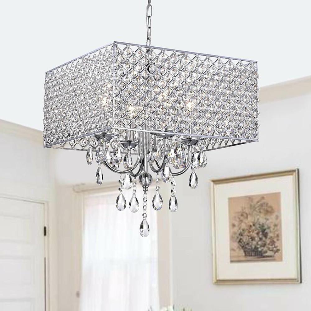 Square Electroplated Metal Glass LED Nordic Chandeliers Pendant Light