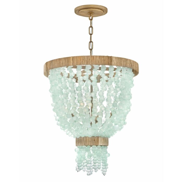 Fredrick Ramond Dune 4-Light Pendant In Burnished Gold With Blue Sea Glass