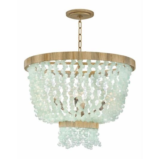 Fredrick Ramond Dune 6-Light Pendant In Burnished Gold With Blue Sea Glass