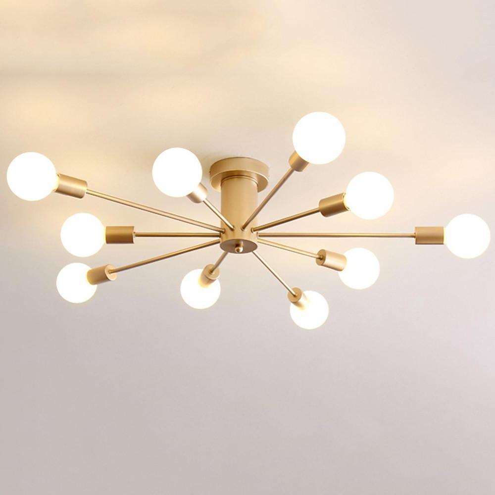 Metal Large Flush Mount Ceiling Light with 10 Sporadic Positioned LED Incandescent Lights