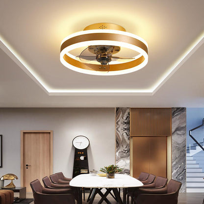 16'' Circular Dimmable Modern Ceiling Fan Light Flush Mount LED Chandelier with Fan