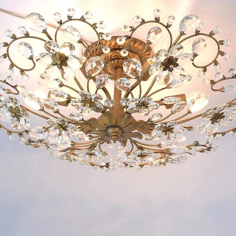 6-light Crystal Flower LED Modern Chandeliers Flush Mount Ceiling Light