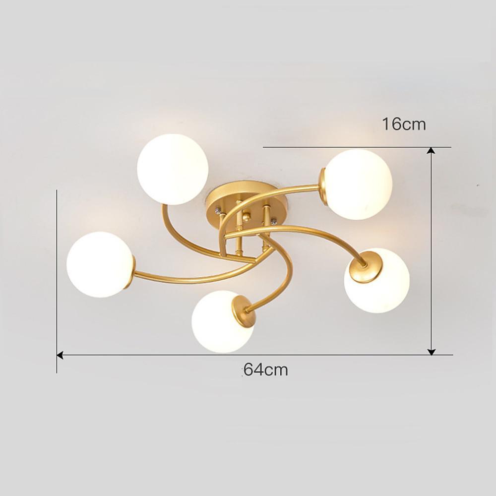 5-light Glass Globe Design Swirled Metal LED Modern Ceiling Lights