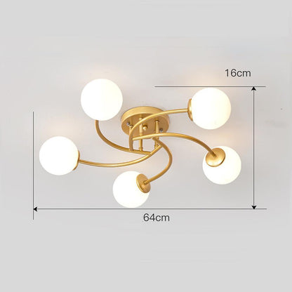 5-light Glass Globe Design Swirled Metal LED Modern Ceiling Lights