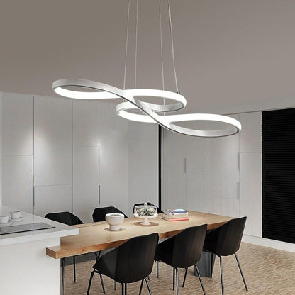 Metal Silica Pendant Hanging Light for Dining Room LED Abstract Curved Strip Chandelier