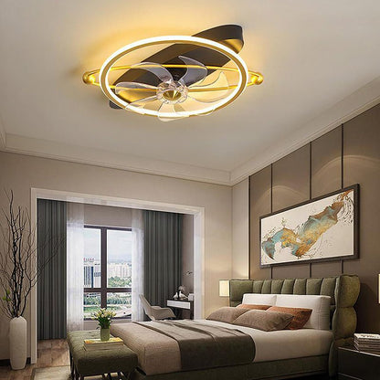 Gold Flush Mount Industrial Ceiling Fans with Remote and LED Lights