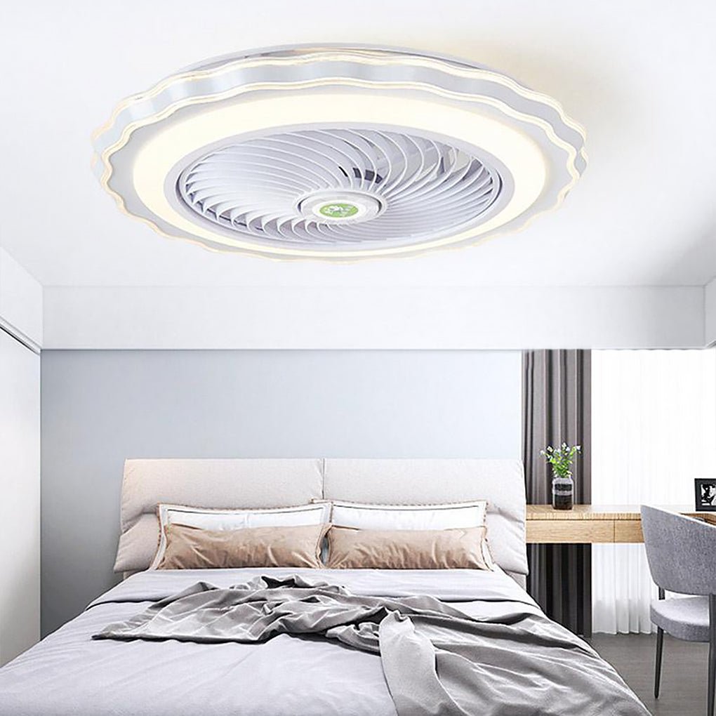 Goldish White Crown-Shaped Modern Bladeless Ceiling Fan with light and Remote