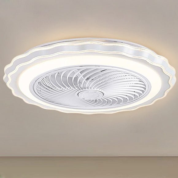 Goldish White Crown-Shaped Modern Bladeless Ceiling Fan with light and Remote