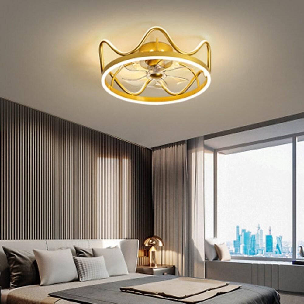 Crown Shapes Gold Black Ceiling Fan with Light