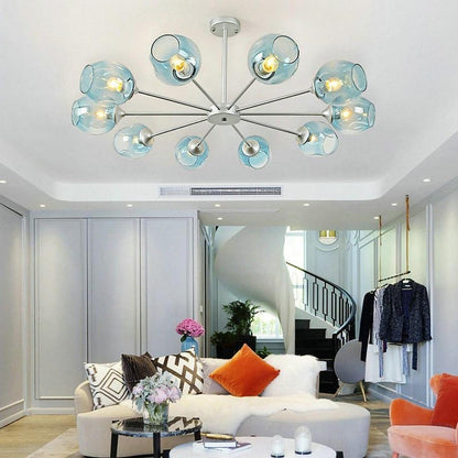 Classic Sputnik Chandelier Metal See Glass Chandeliers with 8 LED Lights