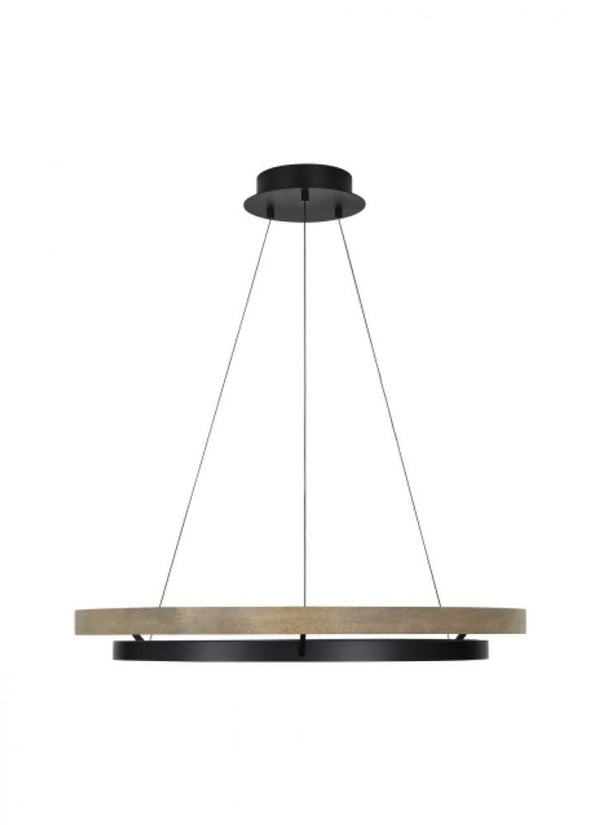 Chandelier, 1-Light, LED, Matte Black, Weathered Oak Wood, 35.8"W (700GRC36BW-LED935 70PKE9E)