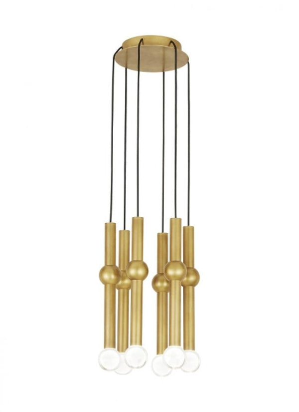 Chandelier, 6-Light, LED, Natural Brass, 14.1"H (700TRSPGYD6RNB-LED930 70PGDKU)