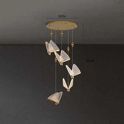 Butterfly Shaped Coastal Pendant Lights Metal Acrylic Bedroom Ceiling Lights