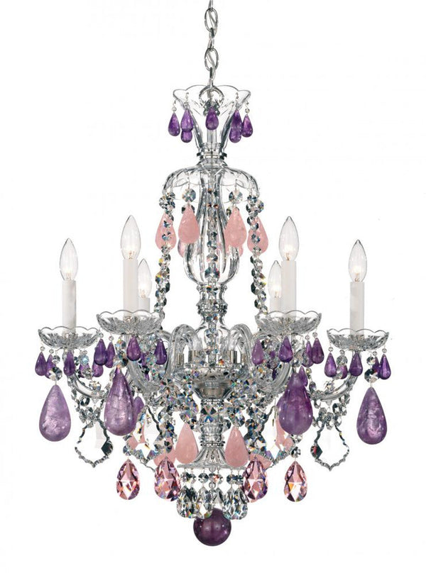 Crystal Chandelier, 6-Light, Polished Silver, Amethyst &amp; Rose Crystal, 22"W (5535AM M35NP)