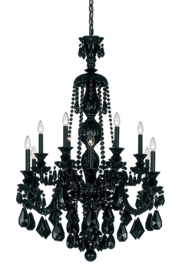 Chandelier, 12-Light, Jet Black, Jet Black Heritage Crystal, 30"W (5708BK YGPC9)