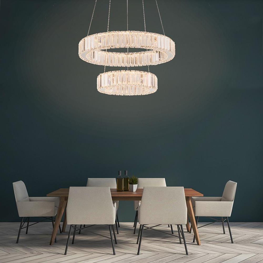 2-ring Regular Shape Steel Crystal LED Chandelier