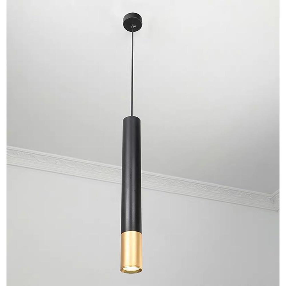 Elongated Cylinder Black and Gold Metal Shade LED Modern Pendant Light Island Hanging Lights