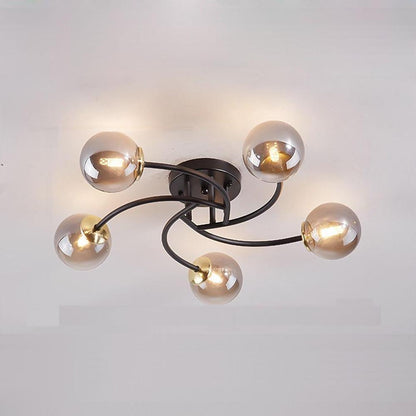 5-light Glass Globe Design Swirled Metal LED Modern Ceiling Lights