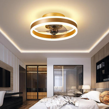 16'' Circular Dimmable Modern Ceiling Fan Light Flush Mount LED Chandelier with Fan