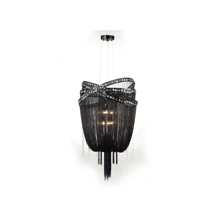 Wilshire Blvd. 6-Light Chandelier in Black Chrome with Smoke Crystal