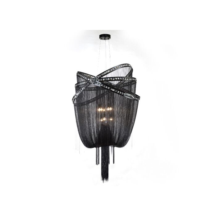 Wilshire Blvd. 9-Light Chandelier in Black Chrome with Smoke Crystal