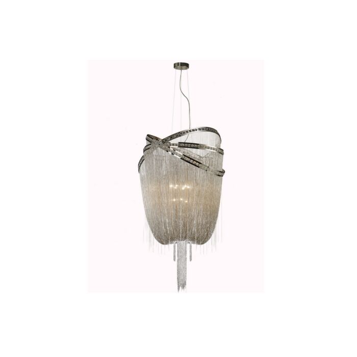 Wilshire Blvd. 9-Light Chandelier in Polish Nickel with Crystal