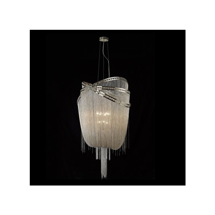 Wilshire Blvd. 9-Light Chandelier in Polish Nickel with Crystal