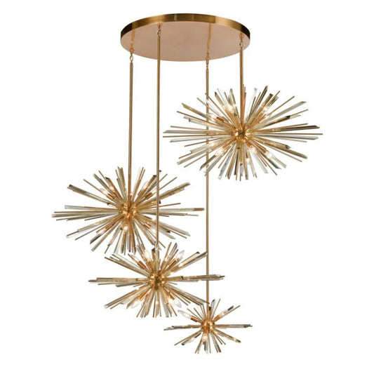 Palisades Ave. 34-Light Chandelier in Antique Brass With Champagne Glass