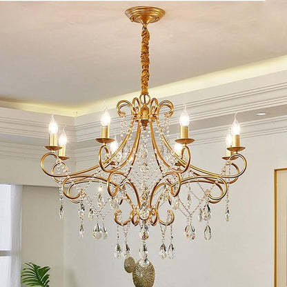 Vintage 8-Light Candle Chandelier with Crystal Accents