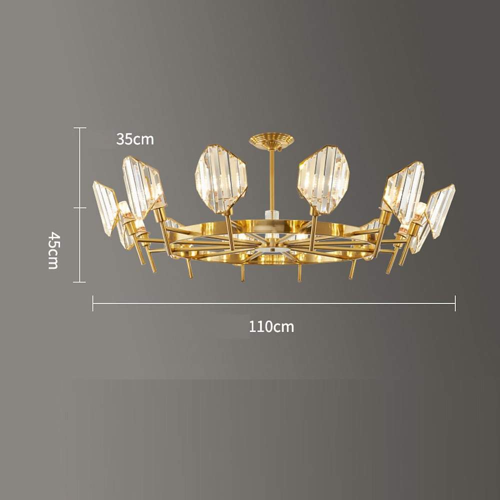 Brass Ring Frame Crystal Chandelier -  Gold Metal, Crystal Accents Pendant Lights