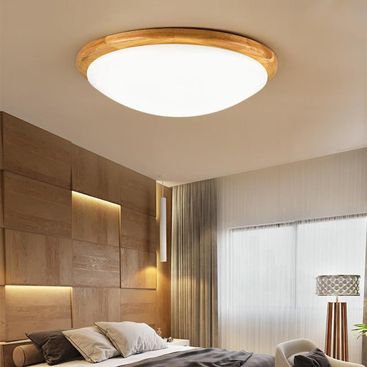 14'' LED Dimmable Wood Flush Mount Light Nordic LED Bamboo Bedroom Ceiling Lights