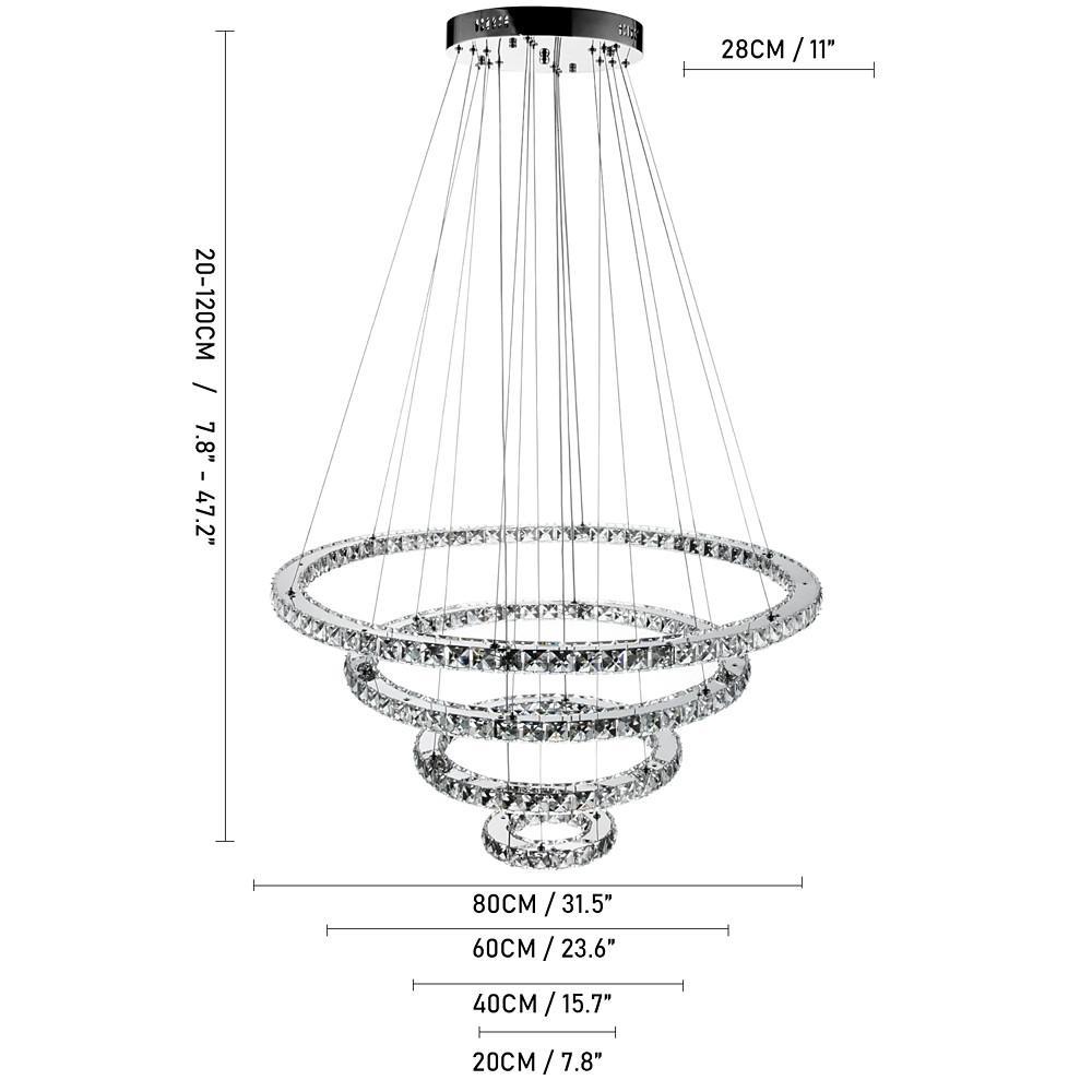 4 Rings Electroplated Crystal LED Modern Chandeliers Pendant Light Hanging Lamp