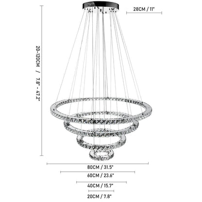 4 Rings Electroplated Crystal LED Modern Chandeliers Pendant Light Hanging Lamp