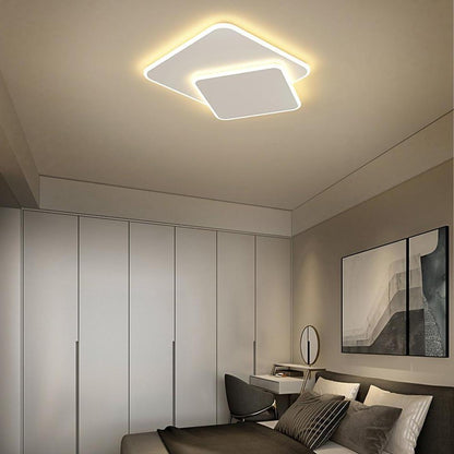 2-Light White Square LED Flush Mount Ceiling Light for Bedroom