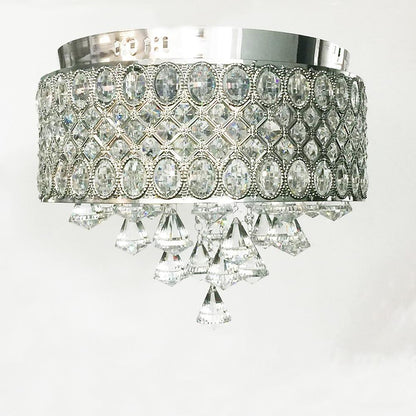 4-Light Drum Shaped Crystal Metal Modern Flush Mount Lighting Chandelier