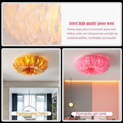 Round Feathers LED Nordic Ceiling Lights Flush Mount Lighting Chandelier