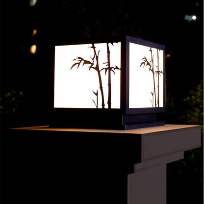 Square Bamboo Pattern Waterproof LED Modern Solar Lights Outdoor Pillar Lamp