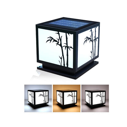 Square Bamboo Pattern Waterproof LED Modern Solar Lights Outdoor Pillar Lamp