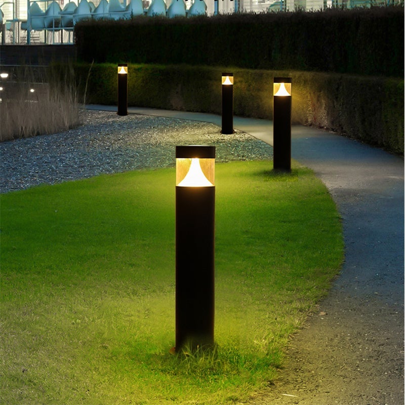 Round Aluminum LED Waterproof Black Modern Outdoor Light Post Lamp