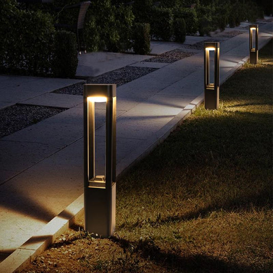 Hollow Aluminum LED Waterproof Black Modern Outdoor Light Post Lamp