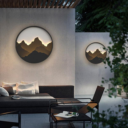 Round Mountain Scenery Decor LED Waterproof Rustic Outdoor Wall Lights