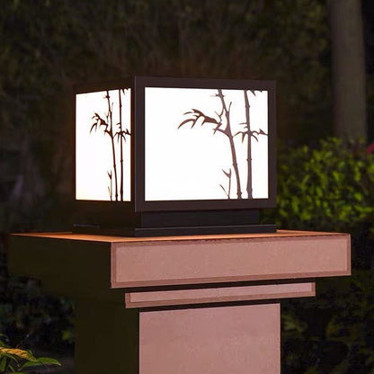 Square Bamboo Pattern Waterproof LED Modern Solar Lights Outdoor Pillar Lamp